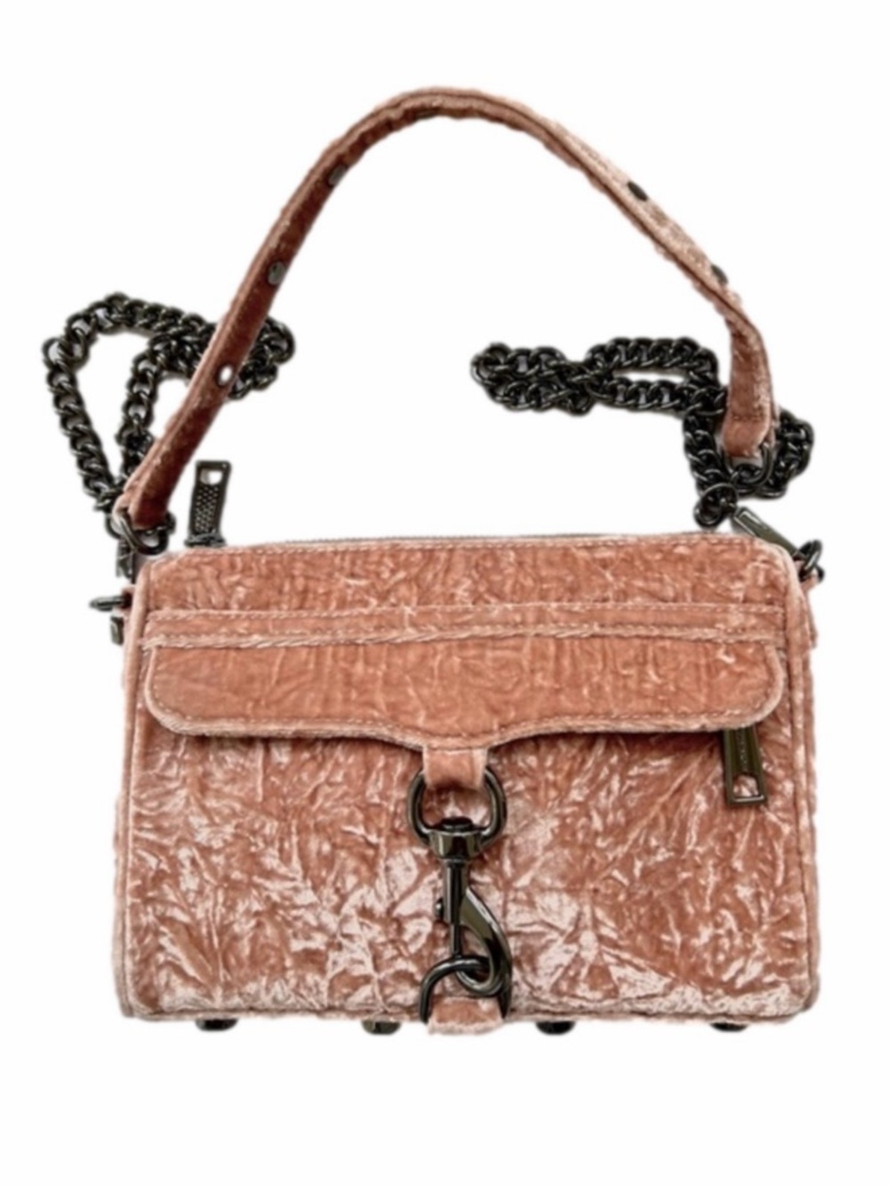 Rebecca Minkoff Mini MAC Pink Champagne Purse Velvet Crossbody Bag EUC